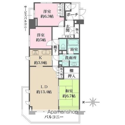 赤坂アパートメント[3LDK/86.08m2]の間取図