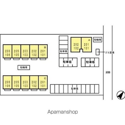 ピアチェーレＫ　Ｃ棟[1R/29m2]の配置図