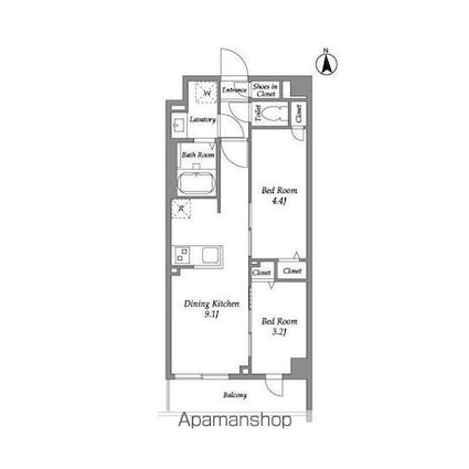 ザ・グラヴィティ新宿[2DK/37.9m2]の間取図