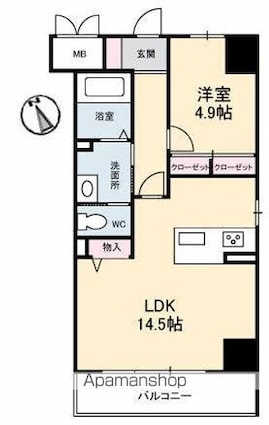 香川県高松市中央町[1LDK/46.5m2]の間取図