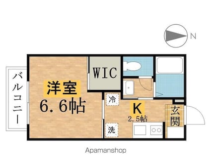 テラス明日香[1K/24.5m2]の間取図