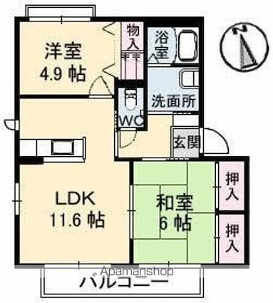 ＹＭハイツ　Ａ・Ｂ・Ｃ棟[2LDK/54.07m2]の間取図