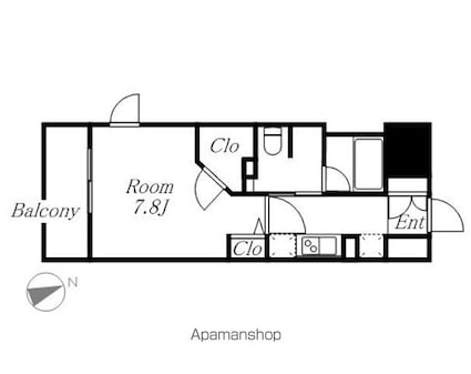 フレールコート東別院[1K/28.88m2]の間取図