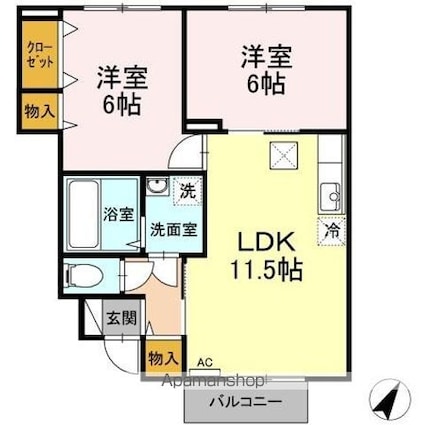 フォレスト　Ｂ棟[2LDK/53.25m2]の間取図