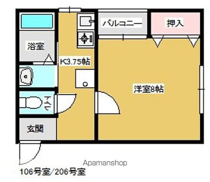 シルクハイツ[1K/27.36m2]の間取図