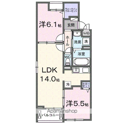 カーサ・ソレイユ　Ａ[2LDK/56.62m2]の間取図