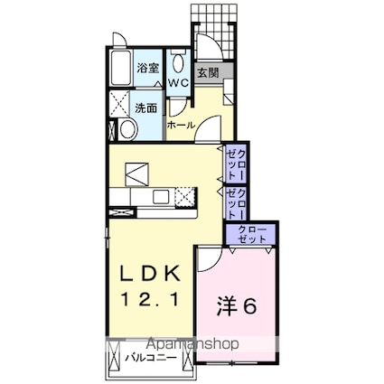 プラシード・フィルⅠ[1LDK/45.72m2]の間取図