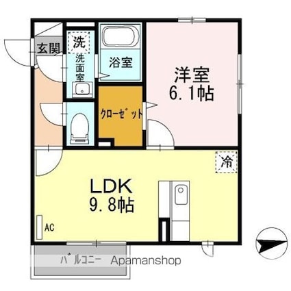 Ｋコート前原[1LDK/38.22m2]の間取図