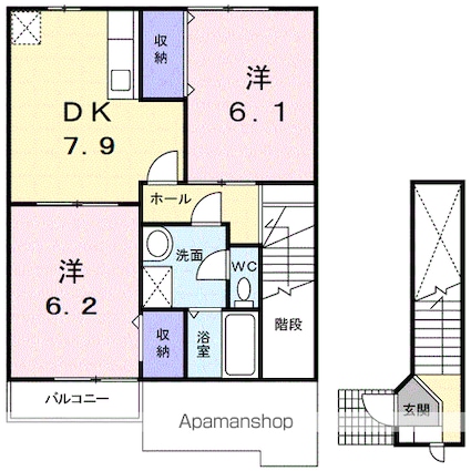 エスポワールＢ[2DK/53.28m2]の間取図