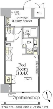 ザ・パークハビオ神楽坂レジデンスＳｏｕｔｈ[1R/39.43m2]の間取図