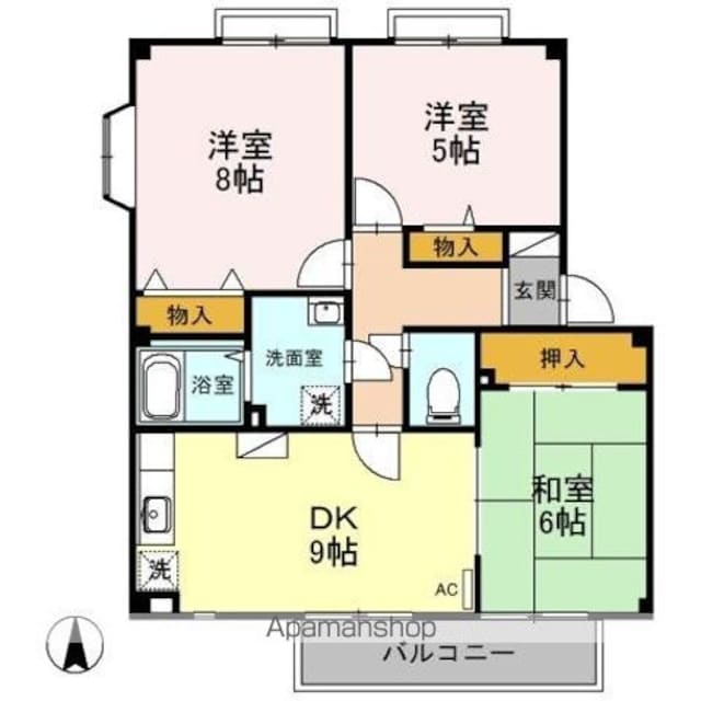 カルムハイツＭ　Ｂ棟[3DK/68.31m2]の間取図