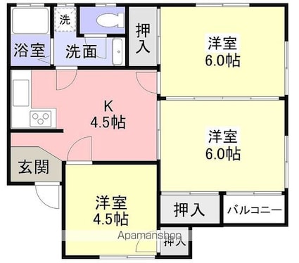 コーポナガシマ[3K/53.37m2]の間取図