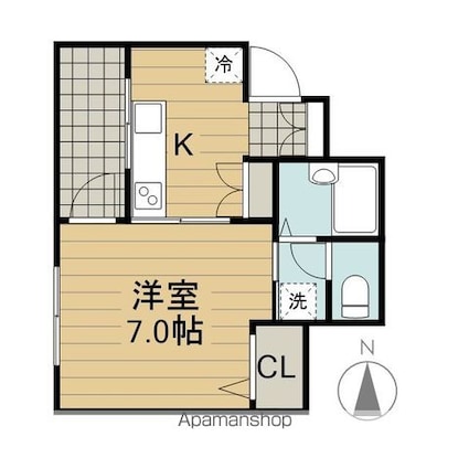 東京都府中市宮町１丁目[1K/24.58m2]の間取図