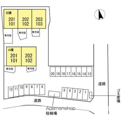 セジュールコートＡ・Ｂ[2LDK/52.99m2]の配置図