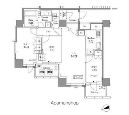 レジディアタワー目黒不動前[3LDK/85.39m2]の間取図