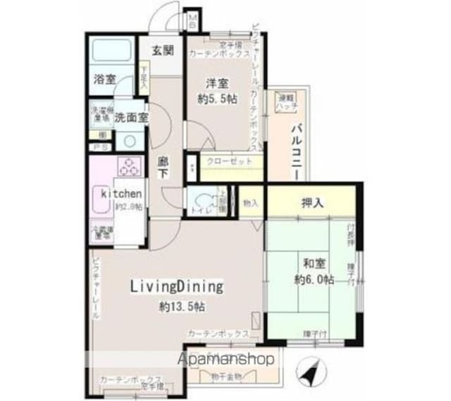 パティオ成城[2LDK/65.22m2]の間取図