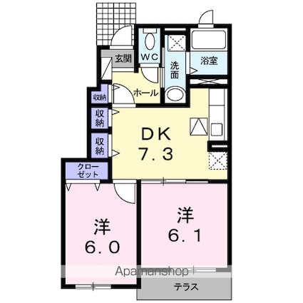 オルビエート　Ⅱ[2DK/45.89m2]の間取図