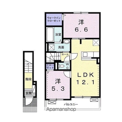 プラシード　Ⅱ[2LDK/58.99m2]の間取図