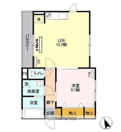 フラッグス経堂[1LDK/45.8m2]の間取図