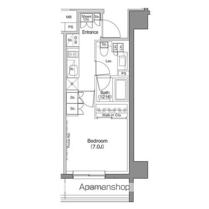 ザ・パークハビオ神楽坂香月[1K/25.4m2]の間取図
