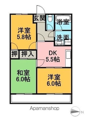 岩滑イーストハイツ[3DK/51m2]の間取図