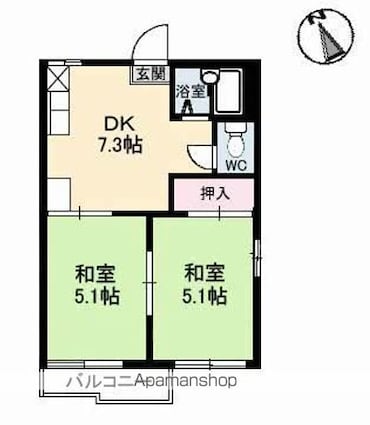 ハイネス田中Ⅱ　Ａ棟[2DK/35.3m2]の間取図