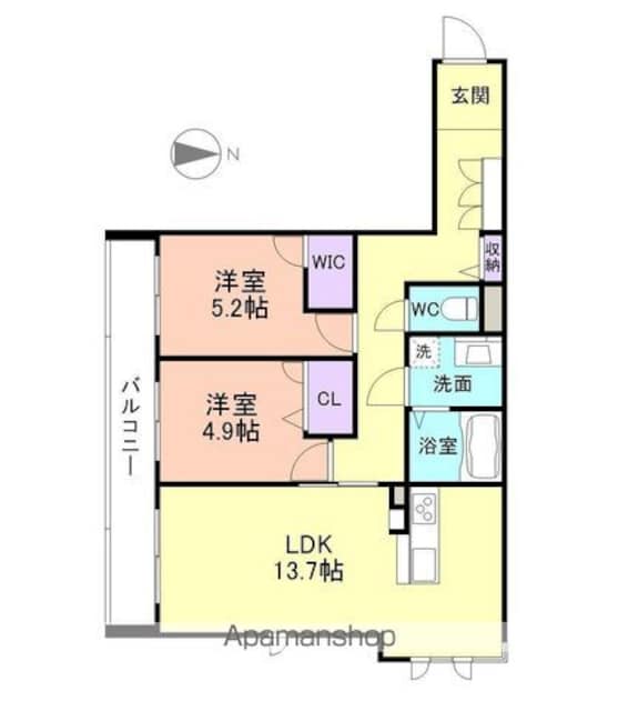和歌山県和歌山市鷹匠町２丁目[2LDK/63.72m2]の間取図