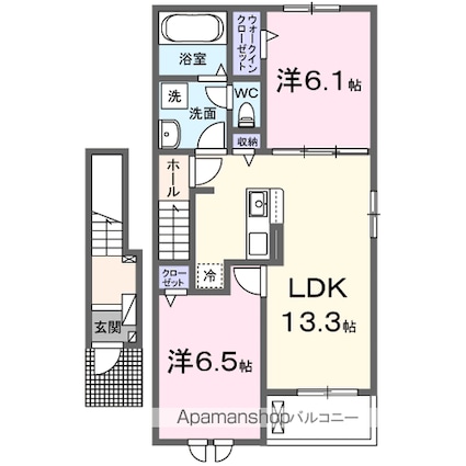 和歌山県岩出市波分[2LDK/59.55m2]の間取図