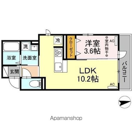 ＤーＲＯＯＭ蒲町[1LDK/33.38m2]の間取図