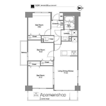 コンフォリア西荻北[3LDK/61.74m2]の間取図