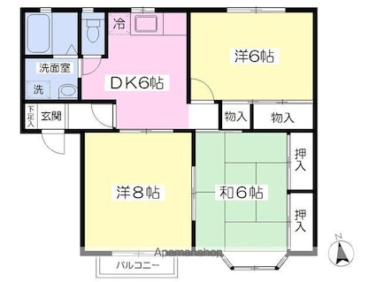 メンバーズタウン盛岡Ｄ[3DK/59.62m2]の間取図