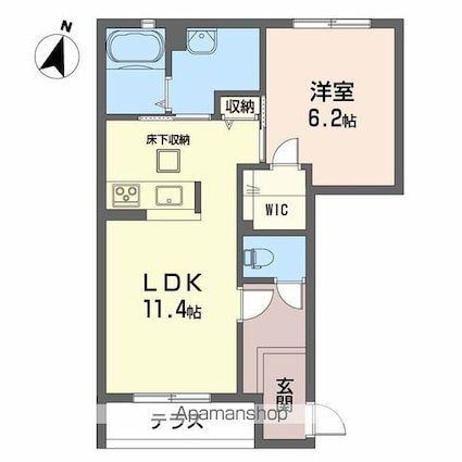 ビオラ天山[1LDK/44.45m2]の間取図