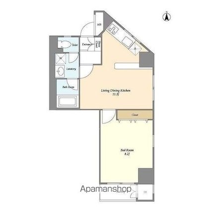 東京都中野区弥生町５丁目[1LDK/44.74m2]の間取図