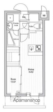 東京都中野区東中野５丁目[1DK/27.12m2]の間取図