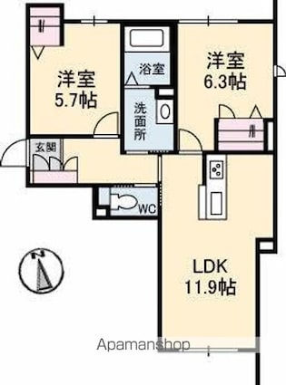 香川県高松市多肥上町[2LDK/57.35m2]の間取図
