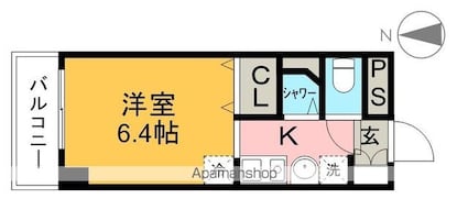 高知県高知市北新田町[1K/19.6m2]の間取図