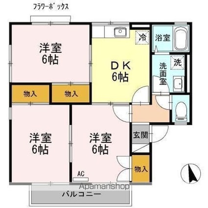 スカイガーデン・青沼　Ｂ[3DK/55.2m2]の間取図