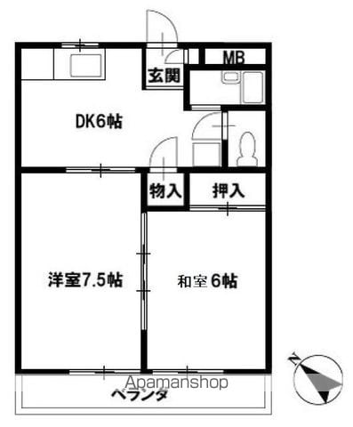 福生市武蔵野台のアパートの間取り