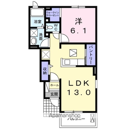 ランドセット　カワダ　Ⅱ[1LDK/45.77m2]の間取図