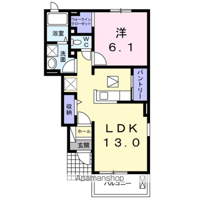 ランドセット　カワダ　Ⅱ[1LDK/45.77m2]の間取図
