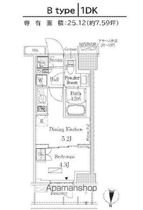パークアクシス両国スクエア[1DK/25.12m2]の間取図
