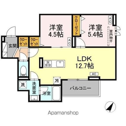 セレスティア細田Ｃ[2LDK/50.22m2]の間取図