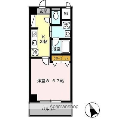 ジオステージ東山[1K/30.6m2]の間取図