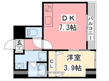 ツイン・ハーモニー道後Ⅰ[1DK/31.12m2]の間取図