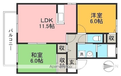 グレイス泉川[2LDK/52.89m2]の間取図