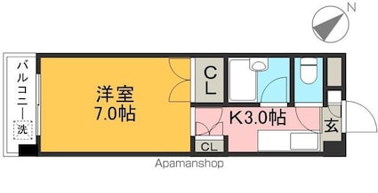 ジョイフル若草[1K/26.4m2]の間取図