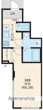 アヴニール三軒茶屋[1K/27.22m2]の間取図