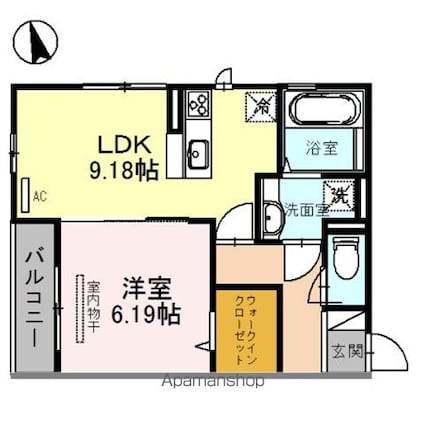 滋賀県栗東市高野[1LDK/40.76m2]の間取図