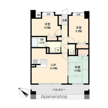 プライムアーバン長町一丁目[3LDK/66.56m2]の間取図
