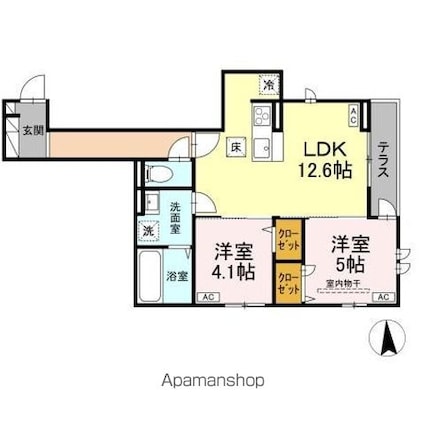 ＤーＲＯＯＭ荒井１丁目[2LDK/53.64m2]の間取図